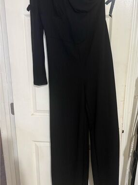 Asymmetric One-Shoulder Black Jumpsuit with Long Sleeve